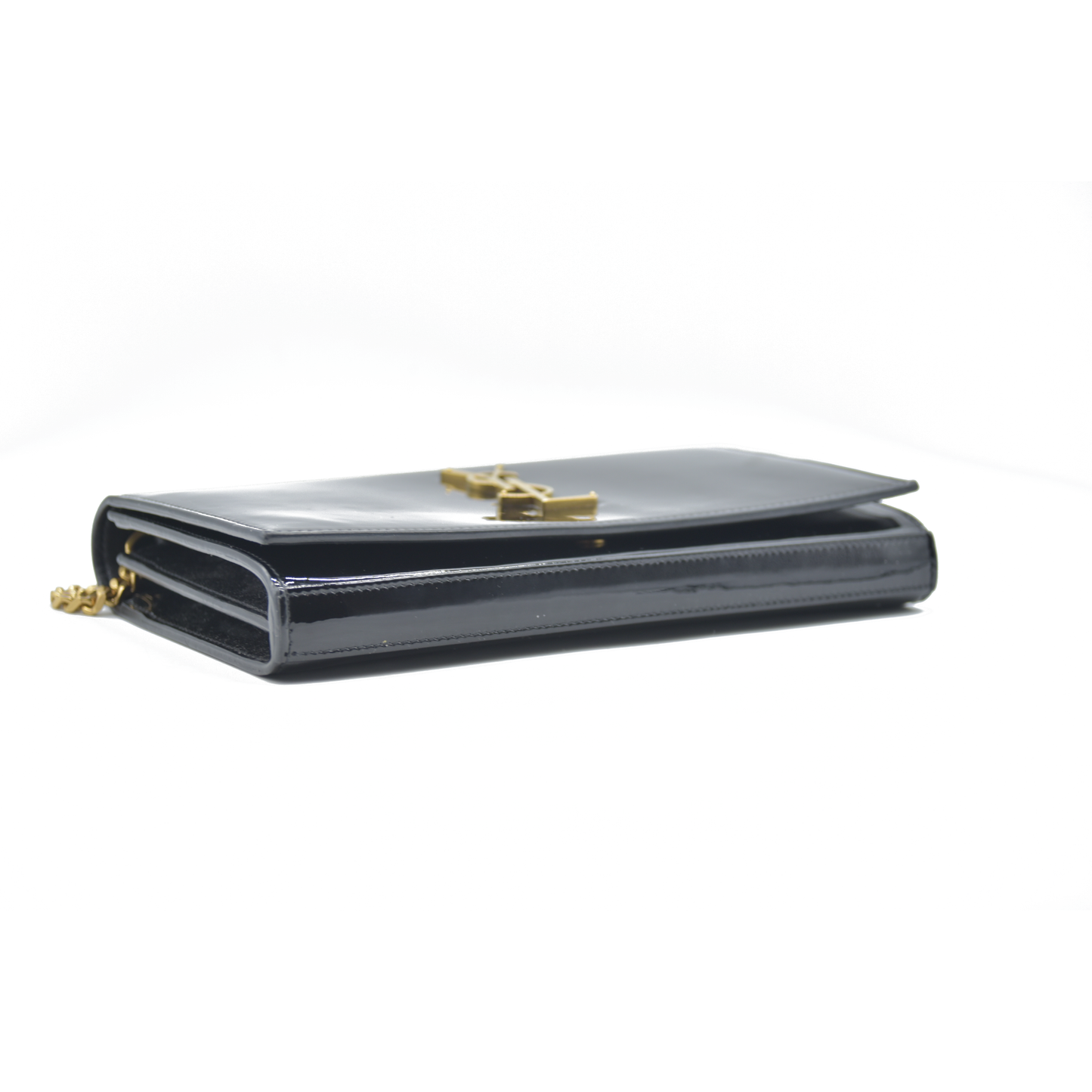 $1650 2018 Saint Laurent Black Kate Patent Wallet on a Chain WOC Crossbody