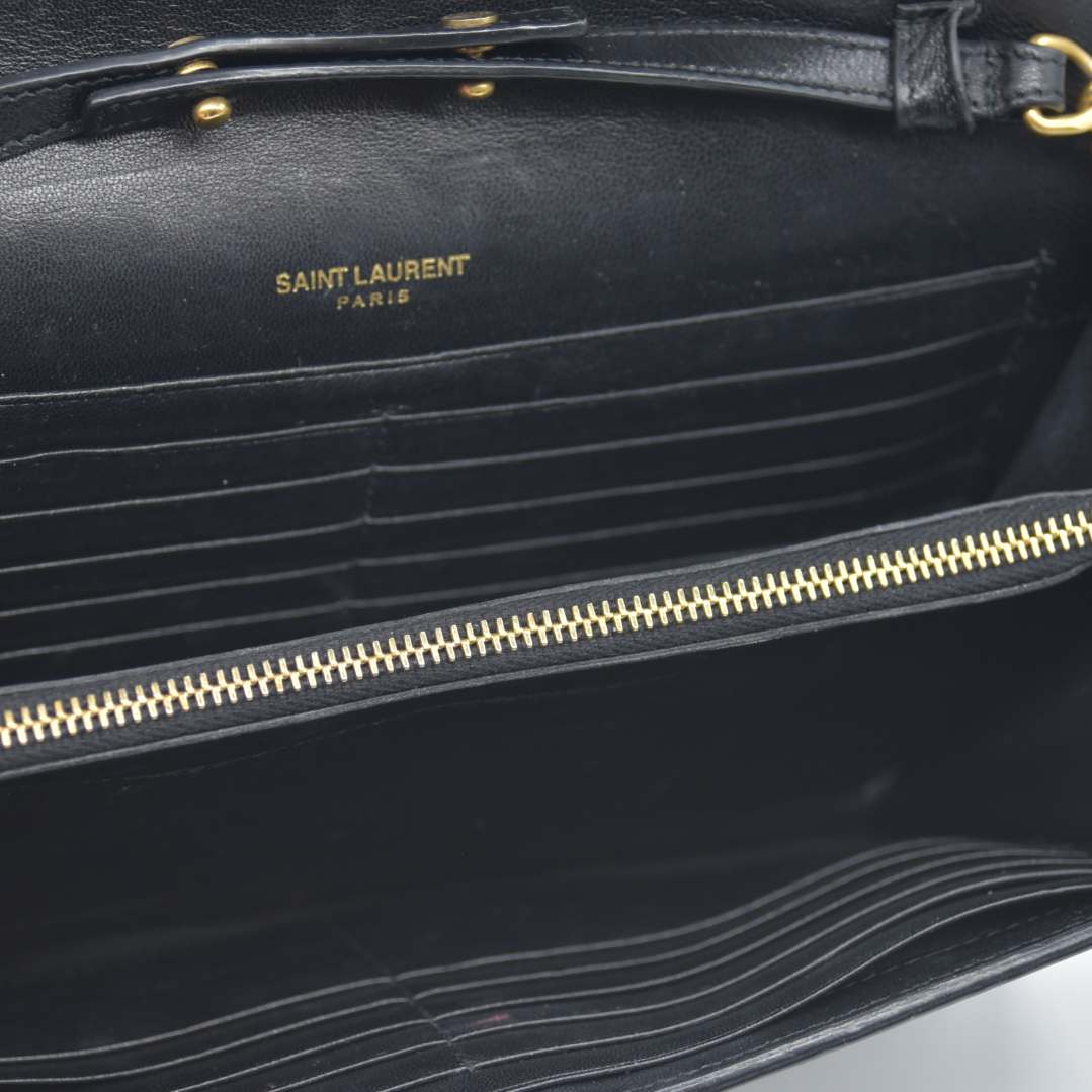 $1650 2018 Saint Laurent Black Kate Patent Wallet on a Chain WOC Crossbody