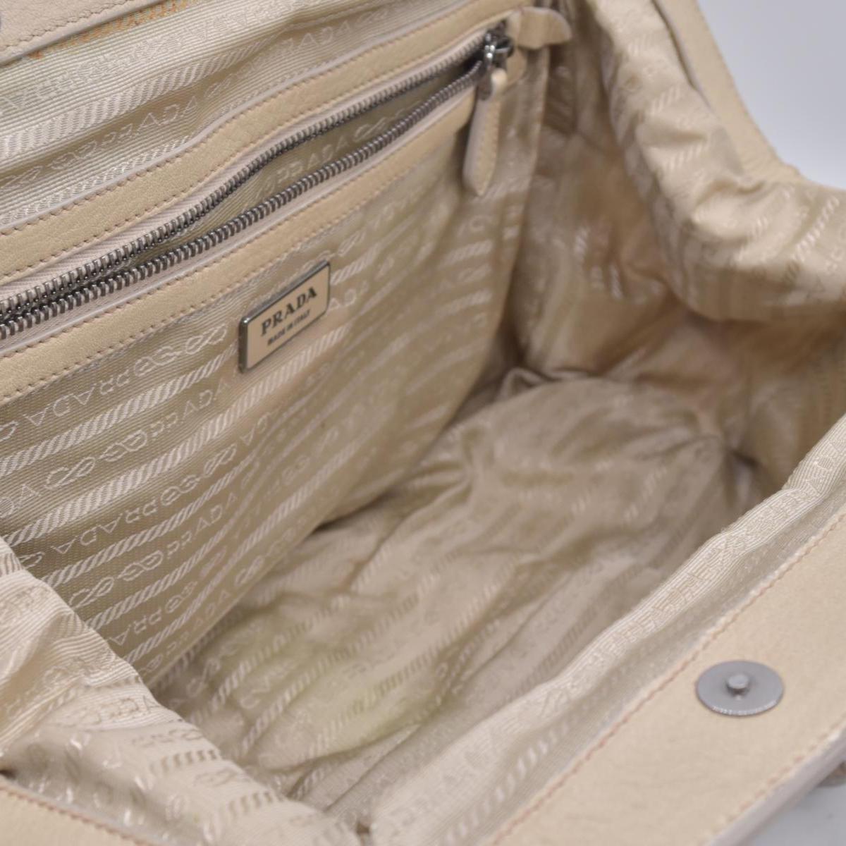 $800 PRADA Logo Plate Nylon Hand Bag Ivory 10021023