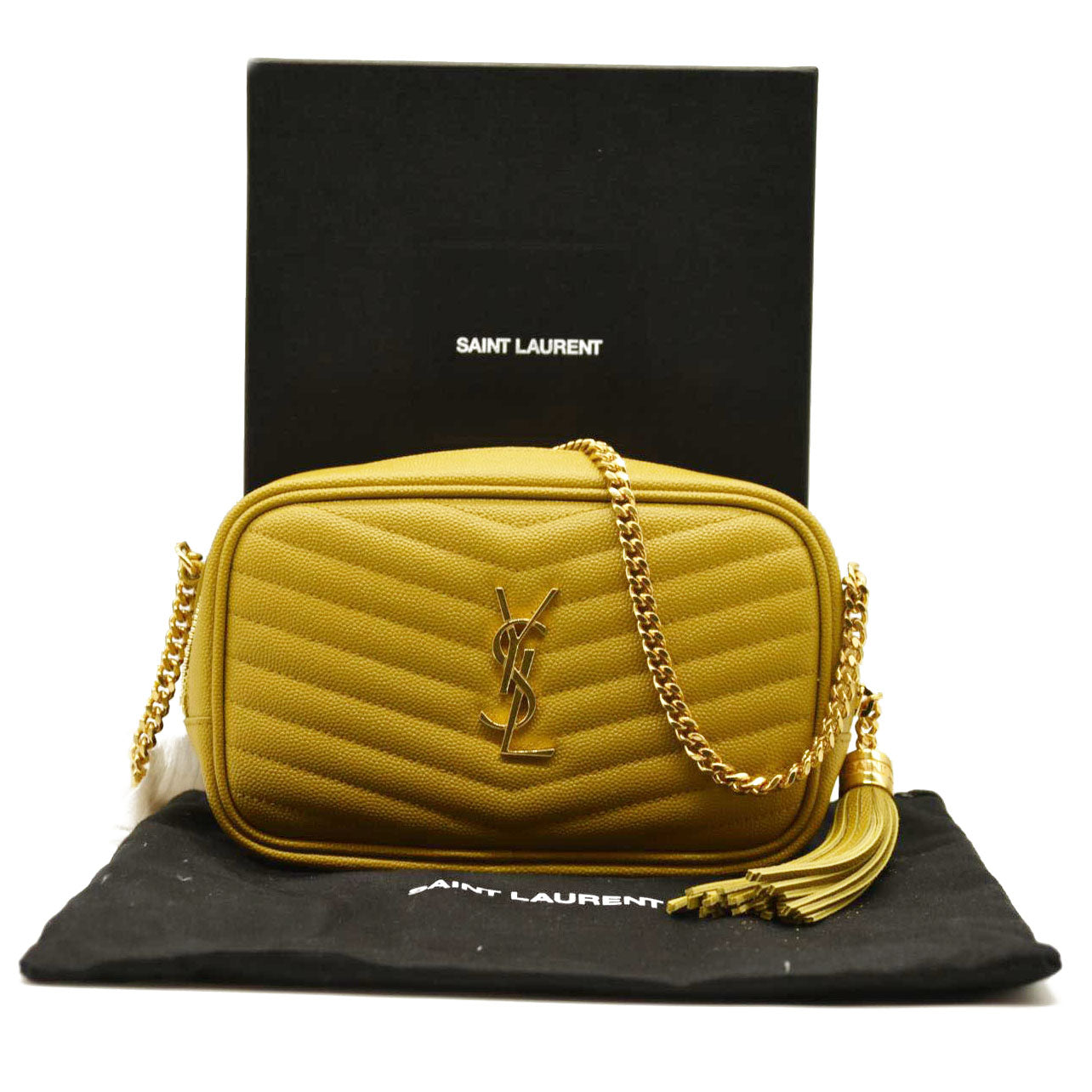 Saint Laurent  Grain De Poudre Matelasse Monogram Mini Lou Camera Bag Sunflower