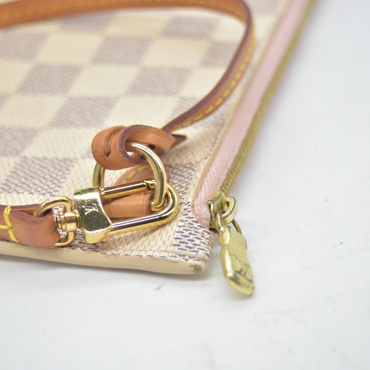 $600 2019 Louis Vuitton Damier Azur Neverfull MM GM Pochette Rose Ballerine MS0179