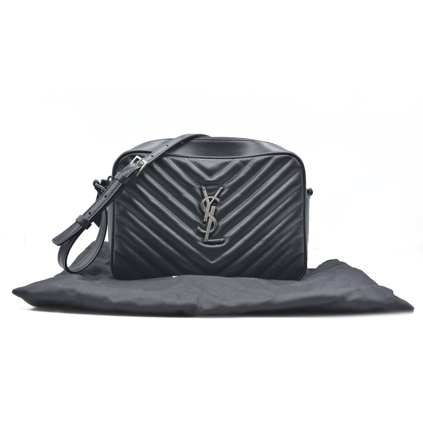 SAINT LAURENT Calfskin Matelasse Monogram Lou Camera Bag Black