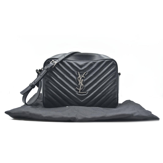 SAINT LAURENT Calfskin Matelasse Monogram Lou Camera Bag Black
