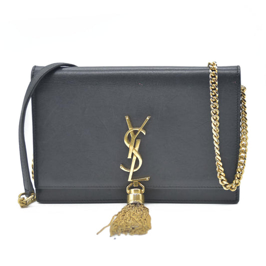 AUCTION $2400 Saint Laurent  Grain De Poudre Medium Classic Monogram Kate Tassel Satchel Black