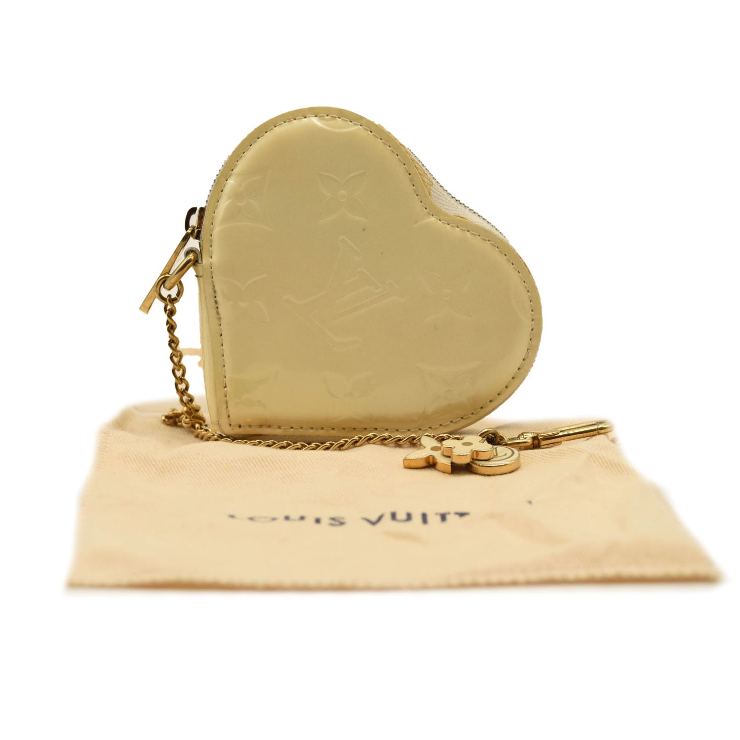 LOUIS VUITTON Vernis Heart Coin Purse Blanc Corail