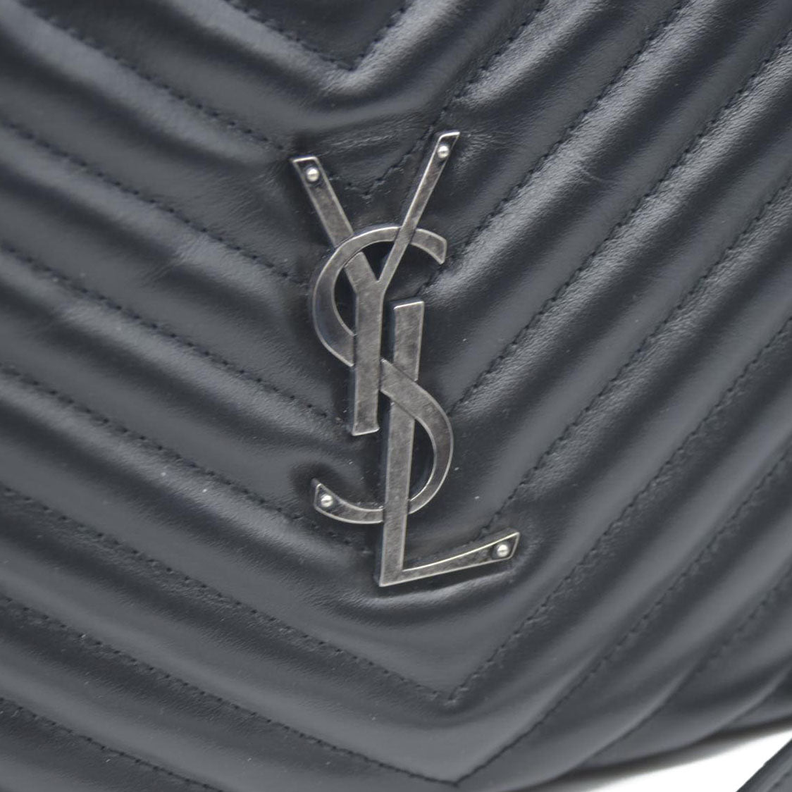 SAINT LAURENT Calfskin Matelasse Monogram Lou Camera Bag Black