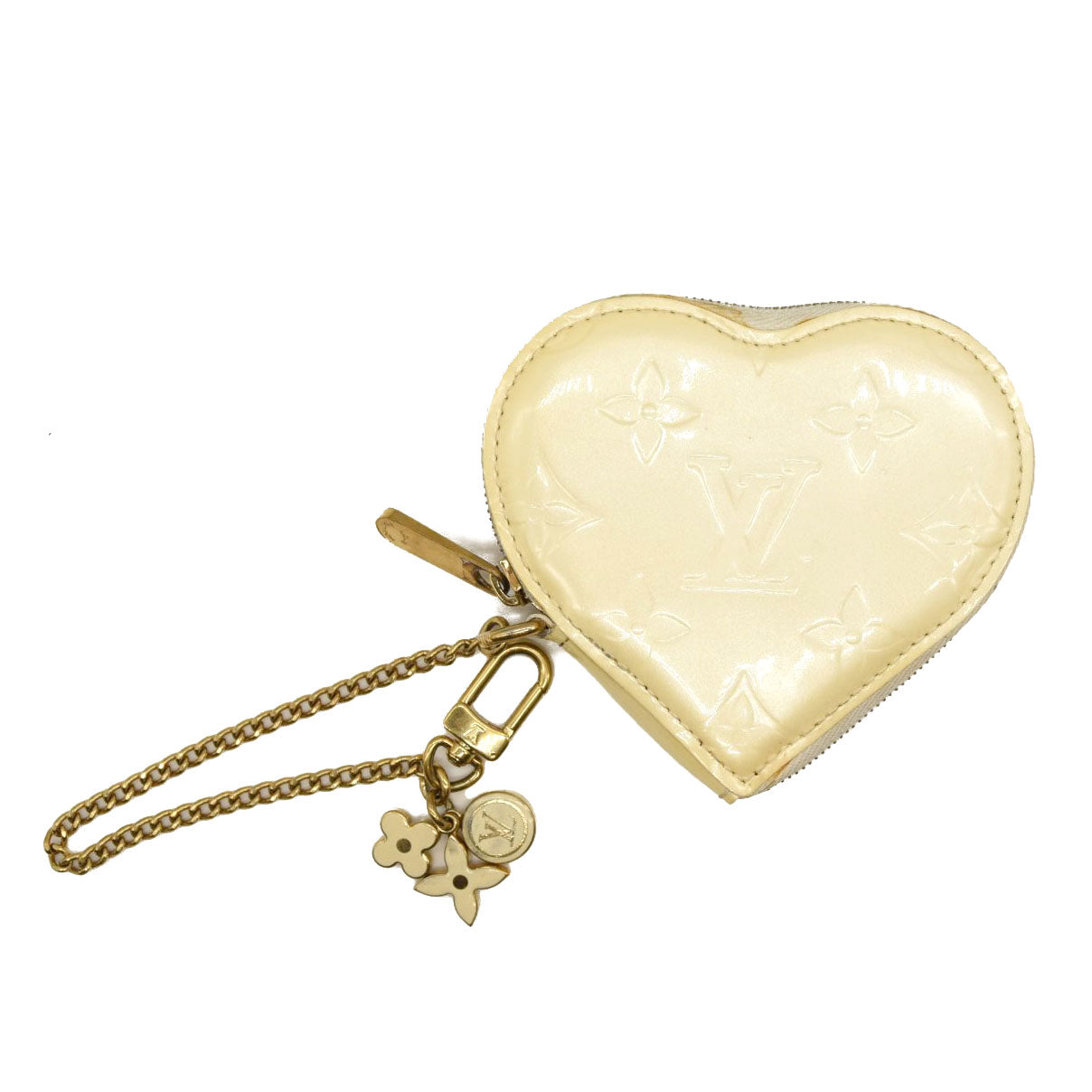 LOUIS VUITTON Vernis Heart Coin Purse Blanc Corail