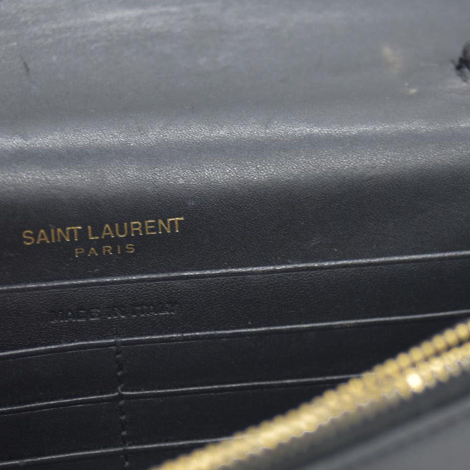 AUCTION $2400 Saint Laurent  Grain De Poudre Medium Classic Monogram Kate Tassel Satchel Black
