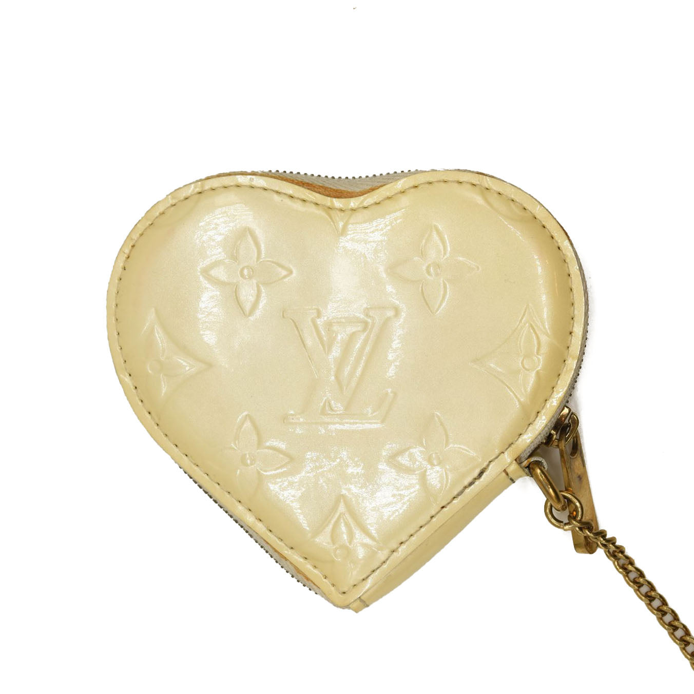 LOUIS VUITTON Vernis Heart Coin Purse Blanc Corail