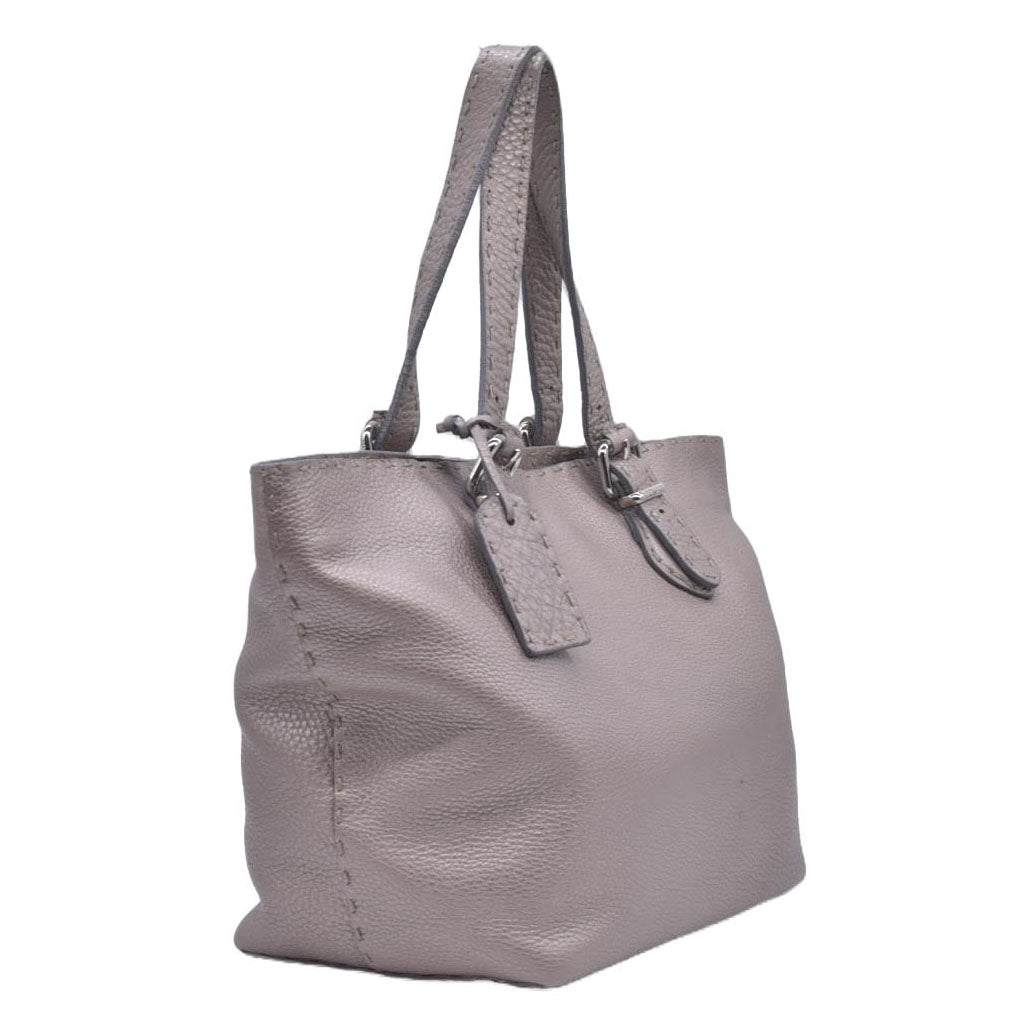 $1600 FENDI Selleria Leather Tote Bag Silver 10021019