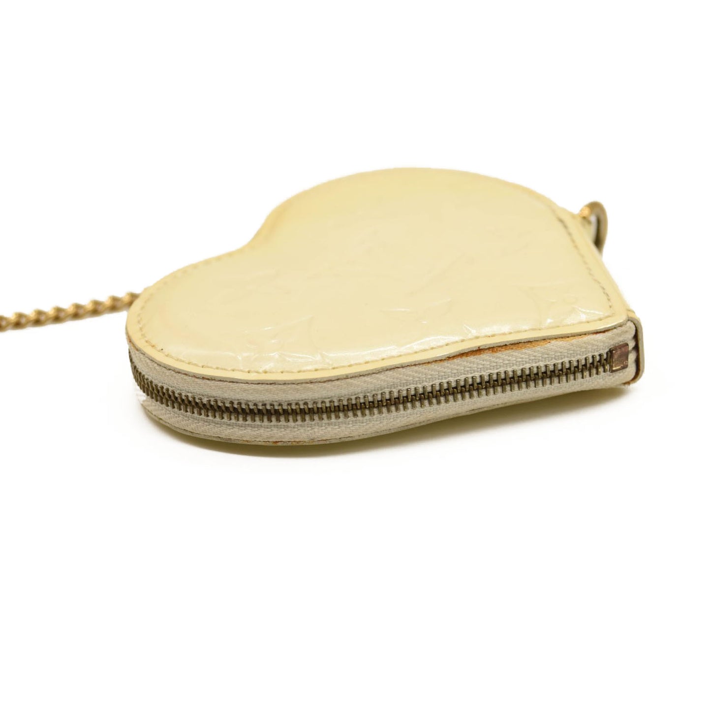 LOUIS VUITTON Vernis Heart Coin Purse Blanc Corail