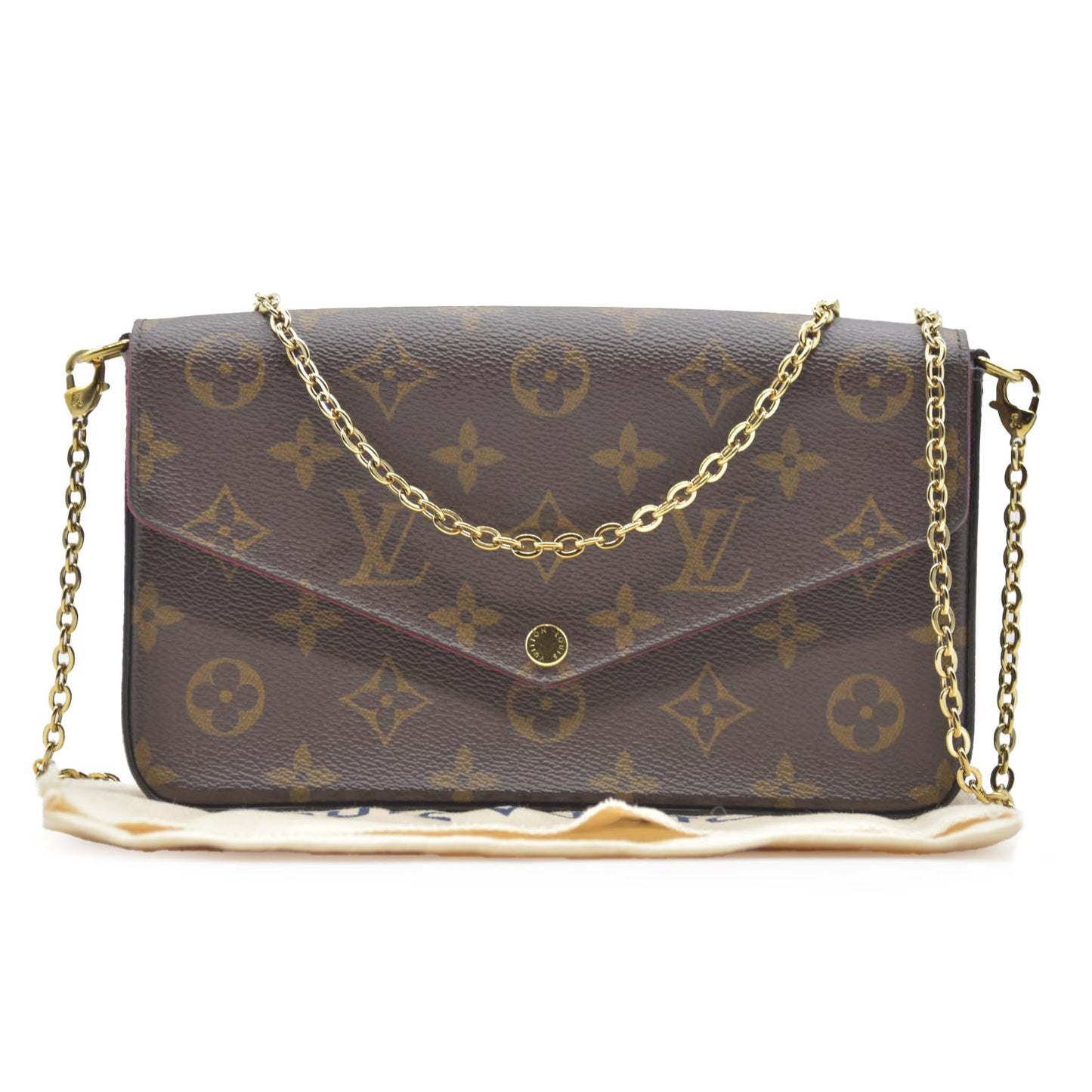 $1580 Louis Vuitton Monogram Pochette Felicie Chain Wallet Fuchsia FH4200