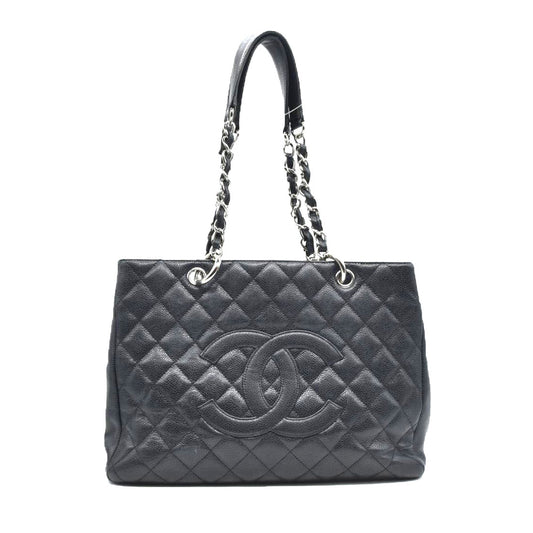 AUCTION $2900 Chanel  Caviar Quilted Grand Shopping Tote GST Black Silver Hardware 2008