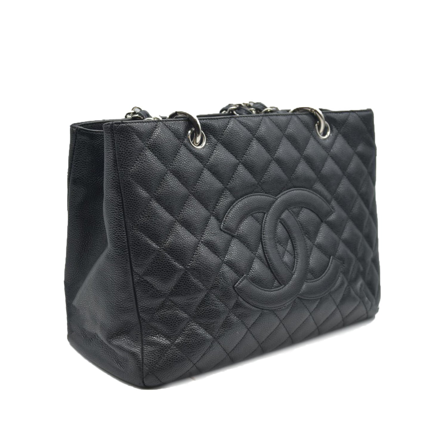 AUCTION $2900 Chanel  Caviar Quilted Grand Shopping Tote GST Black Silver Hardware 2008