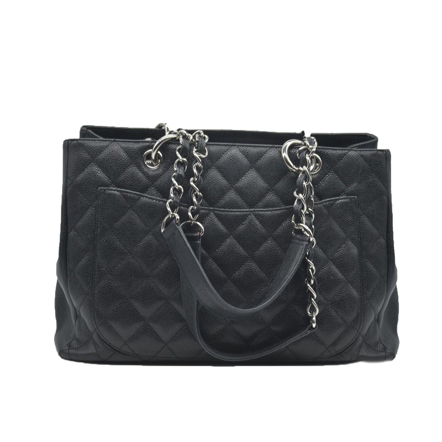 AUCTION $2900 Chanel  Caviar Quilted Grand Shopping Tote GST Black Silver Hardware 2008