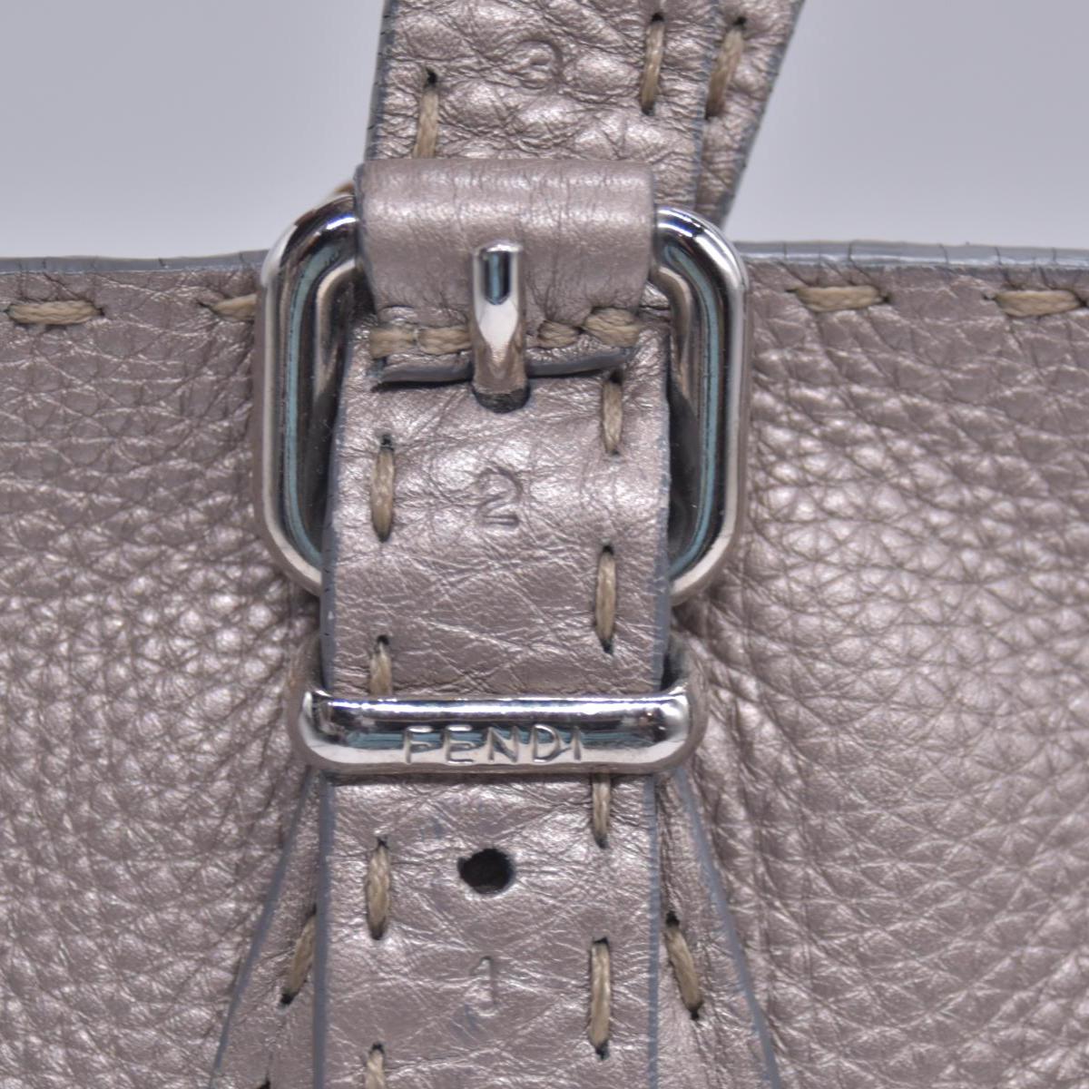 $1600 FENDI Selleria Leather Tote Bag Silver 10021019