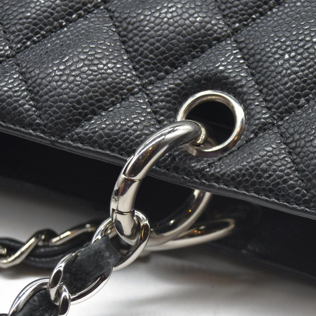 AUCTION $2900 Chanel  Caviar Quilted Grand Shopping Tote GST Black Silver Hardware 2008