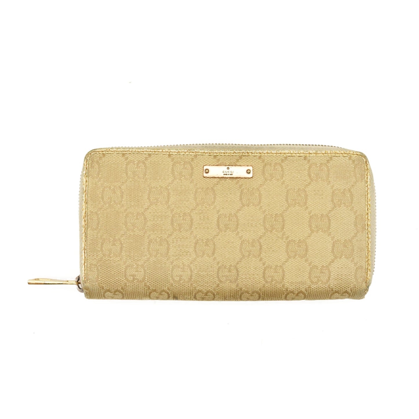 Gucci  Monogram Metal Bar Zip Around Wallet Beige Ebony Cream