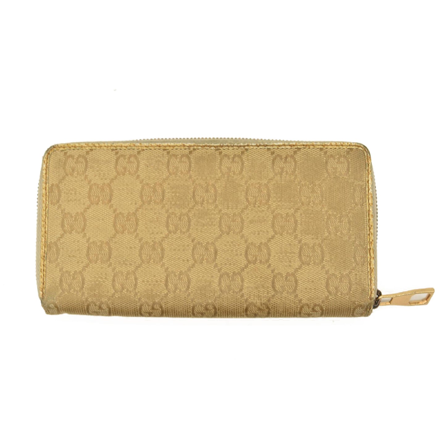 Gucci  Monogram Metal Bar Zip Around Wallet Beige Ebony Cream