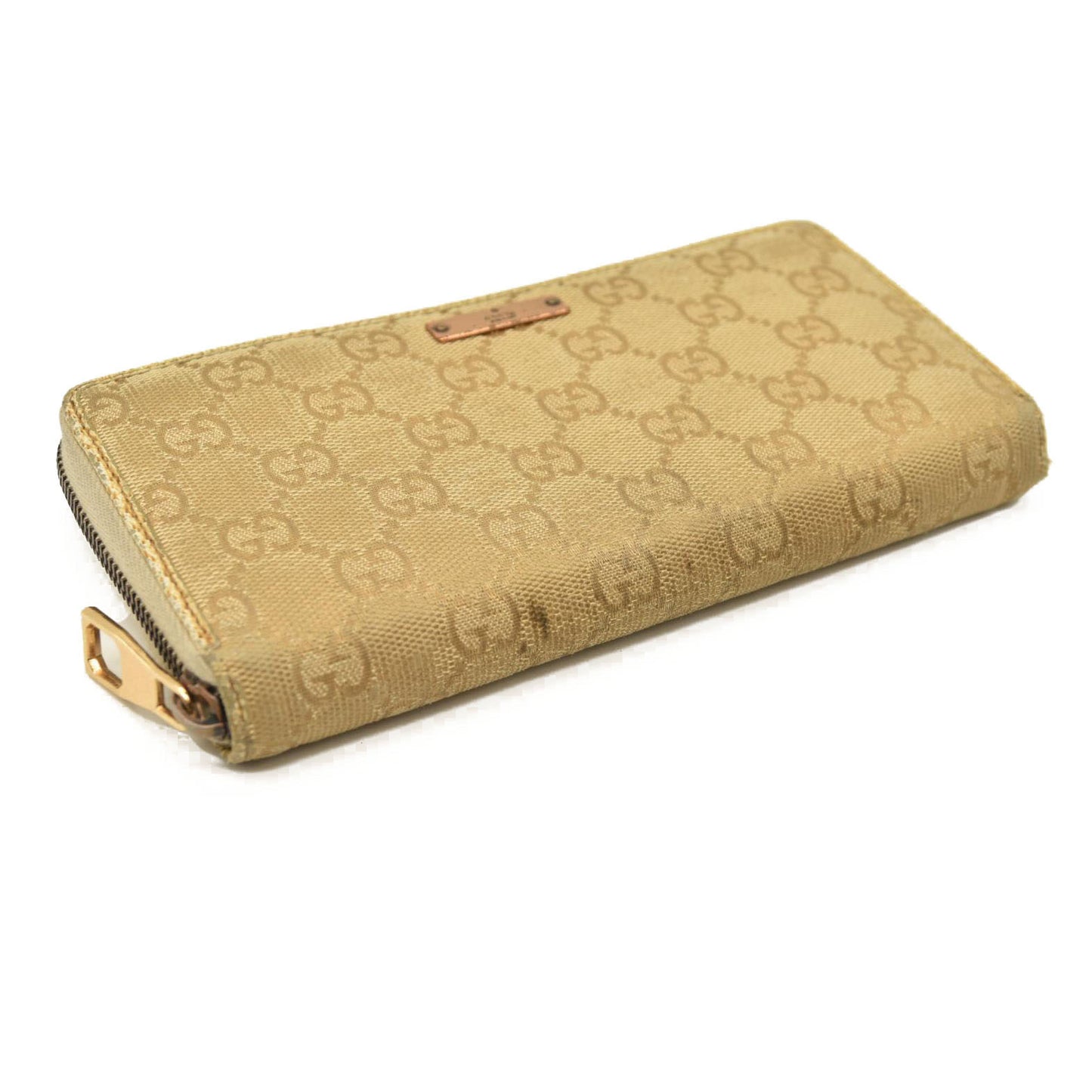 Gucci  Monogram Metal Bar Zip Around Wallet Beige Ebony Cream