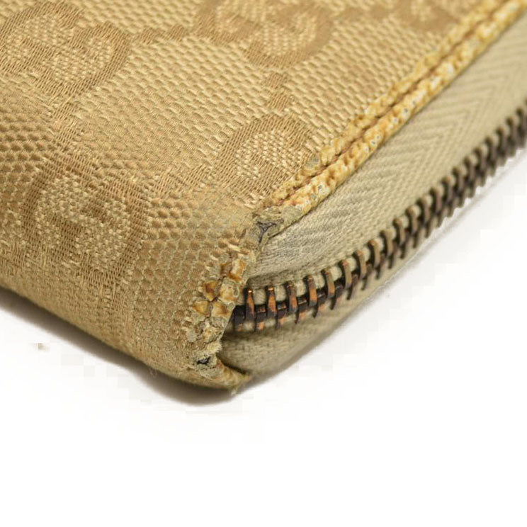 Gucci  Monogram Metal Bar Zip Around Wallet Beige Ebony Cream