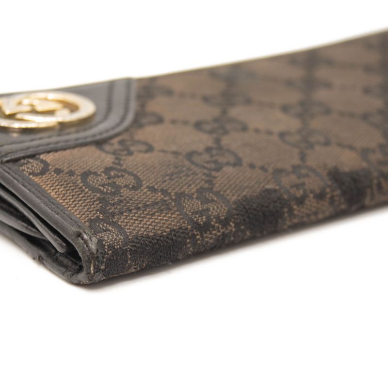 Gucci Monogram New Britt Continental Wallet Dark Black/Brown