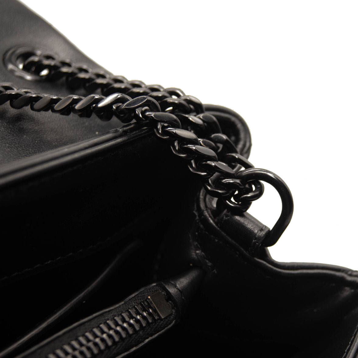 USED SAINT LAURENT Calfskin Y Quilted Monogram Monochrome Small Loulou Chain Satchel Black