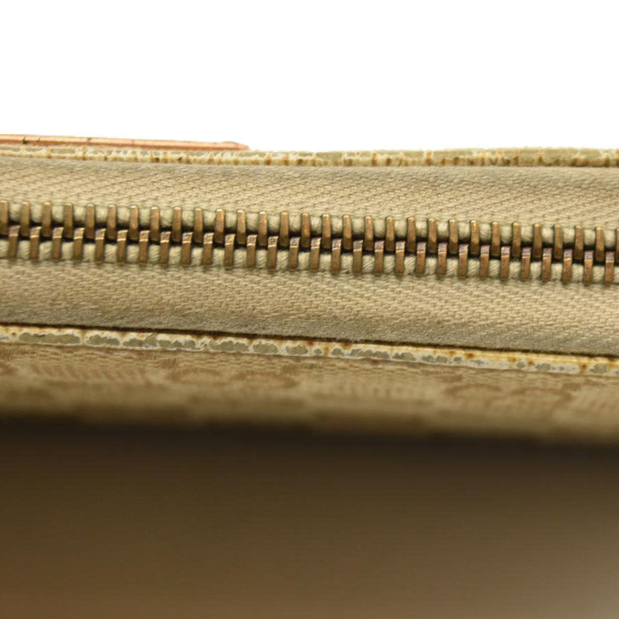 Gucci  Monogram Metal Bar Zip Around Wallet Beige Ebony Cream