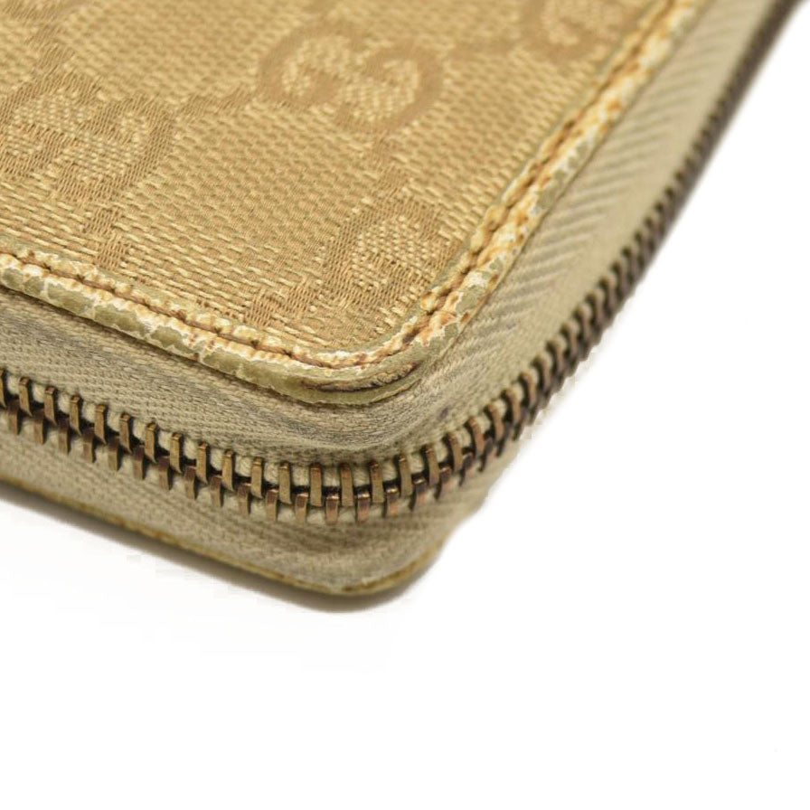 Gucci  Monogram Metal Bar Zip Around Wallet Beige Ebony Cream