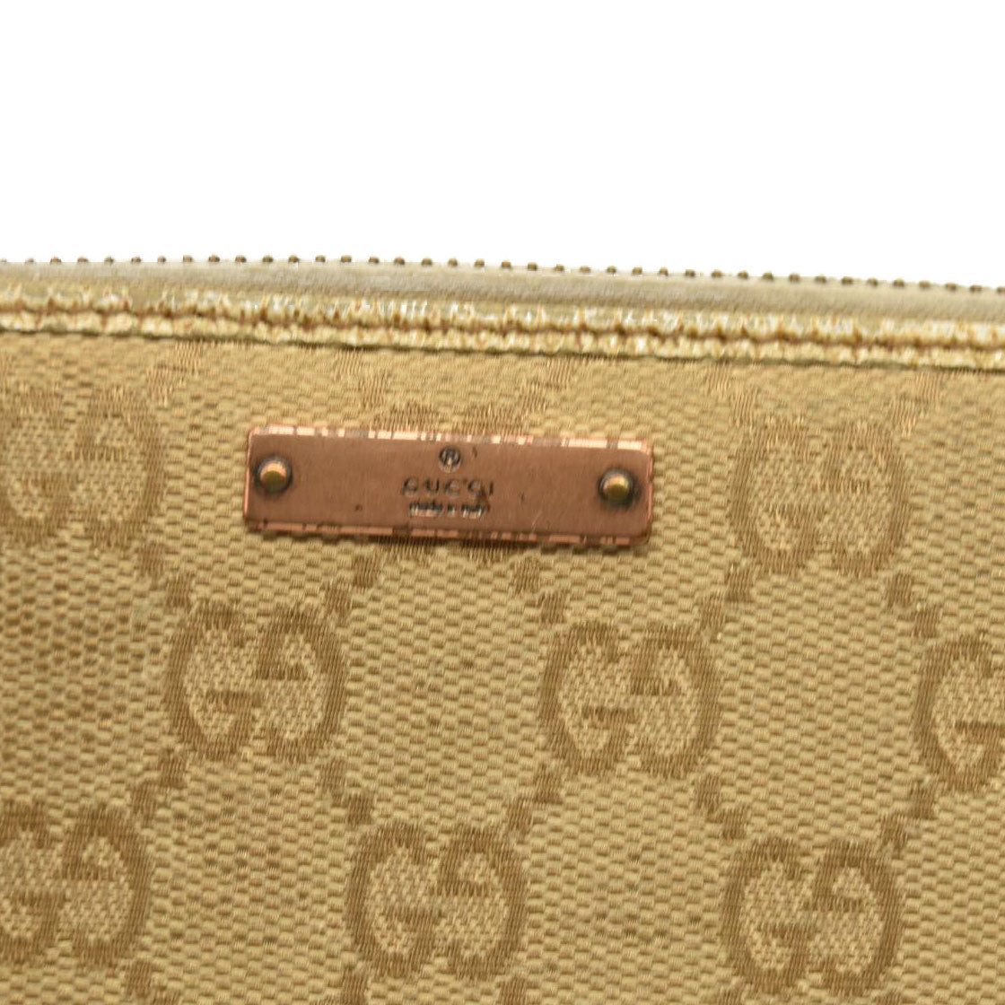 Gucci  Monogram Metal Bar Zip Around Wallet Beige Ebony Cream