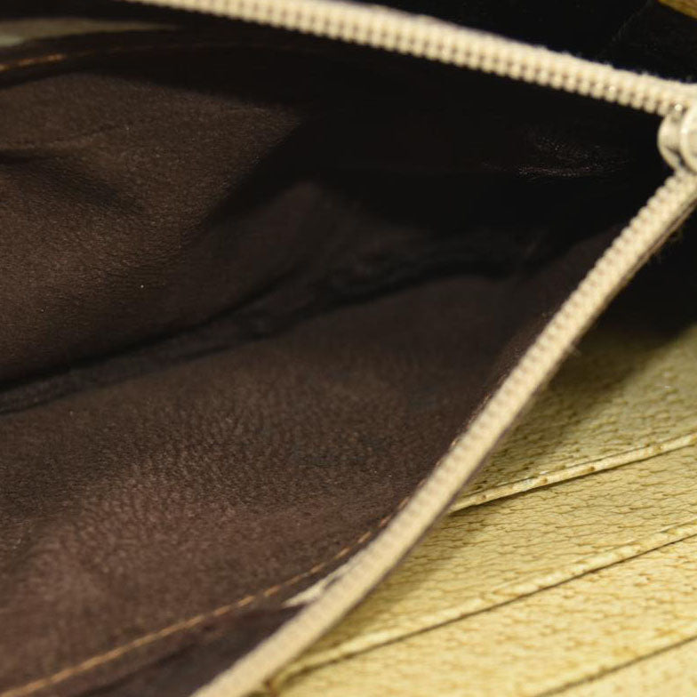 Gucci  Monogram Metal Bar Zip Around Wallet Beige Ebony Cream