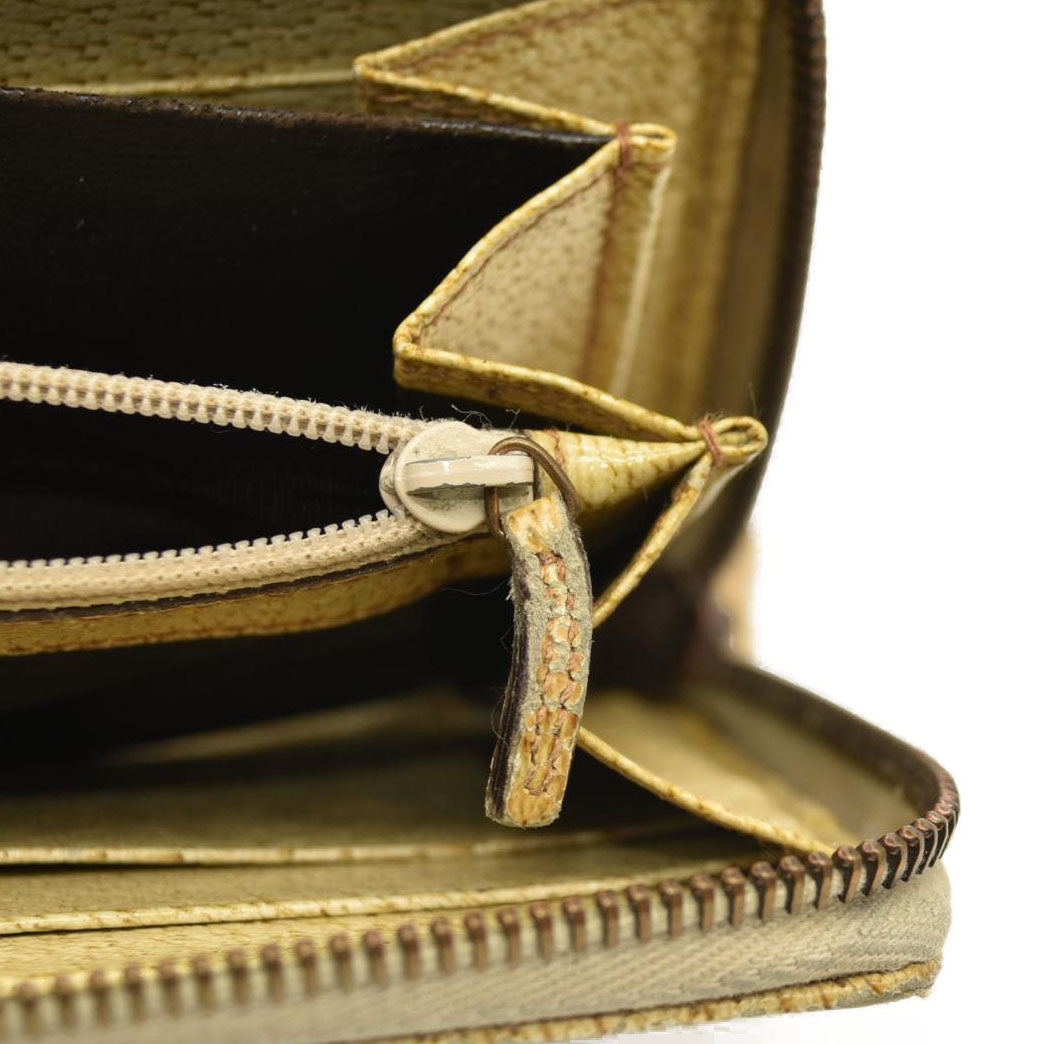 Gucci  Monogram Metal Bar Zip Around Wallet Beige Ebony Cream