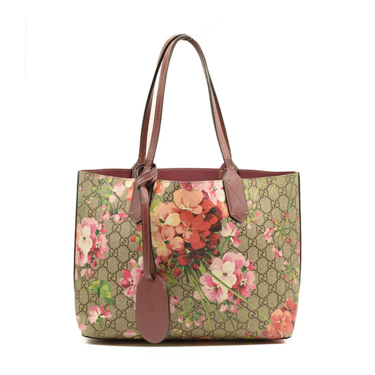GUCCI GG Supreme Monogram Blooms Medium Reversible Tote Beige Multicolor Dry Rose