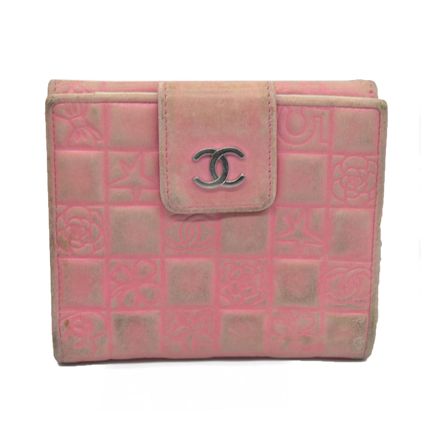 Chanel icon line Bi-fold Wallet With Silver Metal Lambskin Light Pink