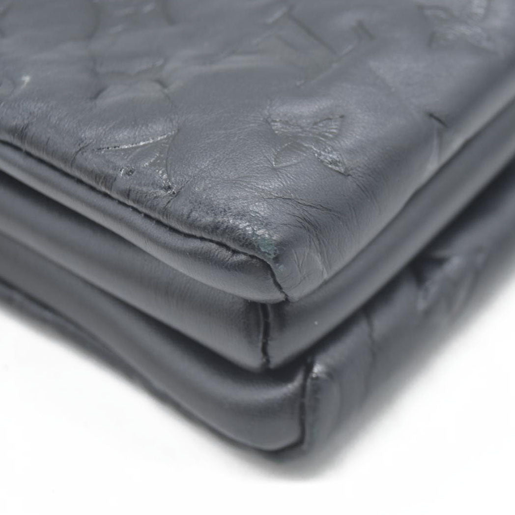 $4950 LOUIS VUITTON  Lambskin Embossed Monogram Coussin PM Black
