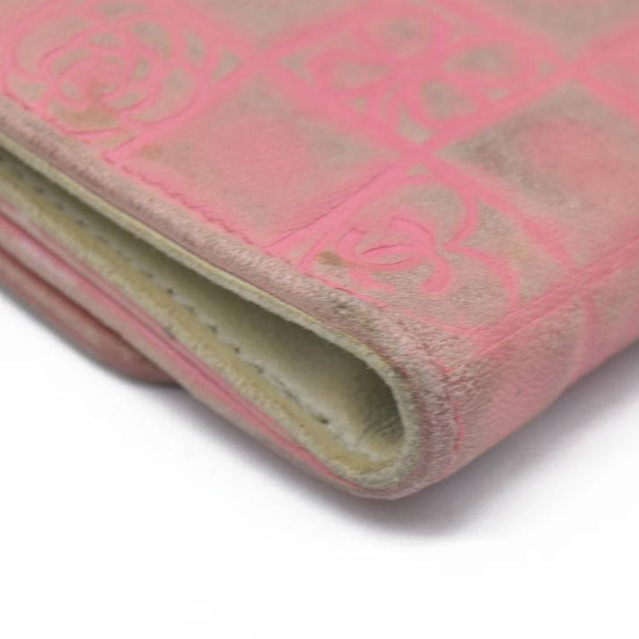 Chanel icon line Bi-fold Wallet With Silver Metal Lambskin Light Pink