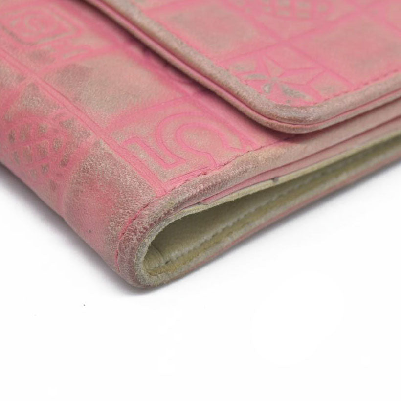 Chanel icon line Bi-fold Wallet With Silver Metal Lambskin Light Pink