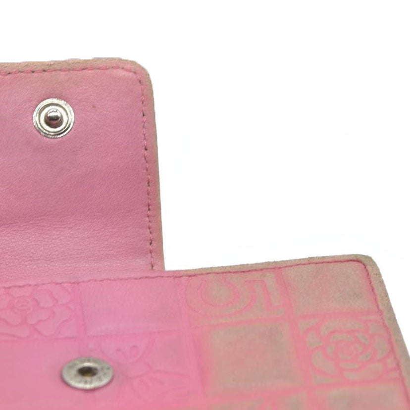 Chanel icon line Bi-fold Wallet With Silver Metal Lambskin Light Pink