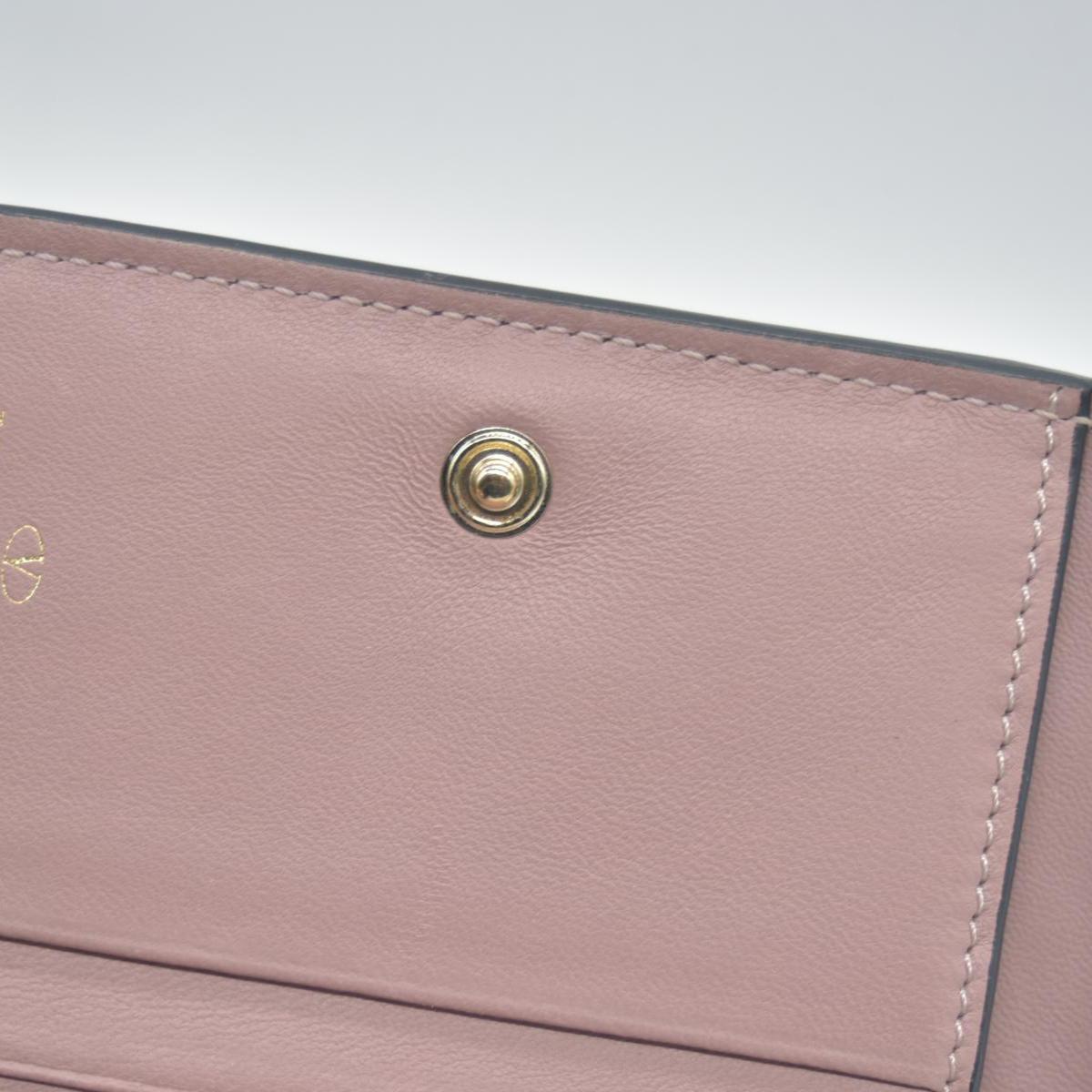 $775 VALENTINO Garavani Nappa Rockstud Spike Compact Zip Around Wallet Metallic Pink