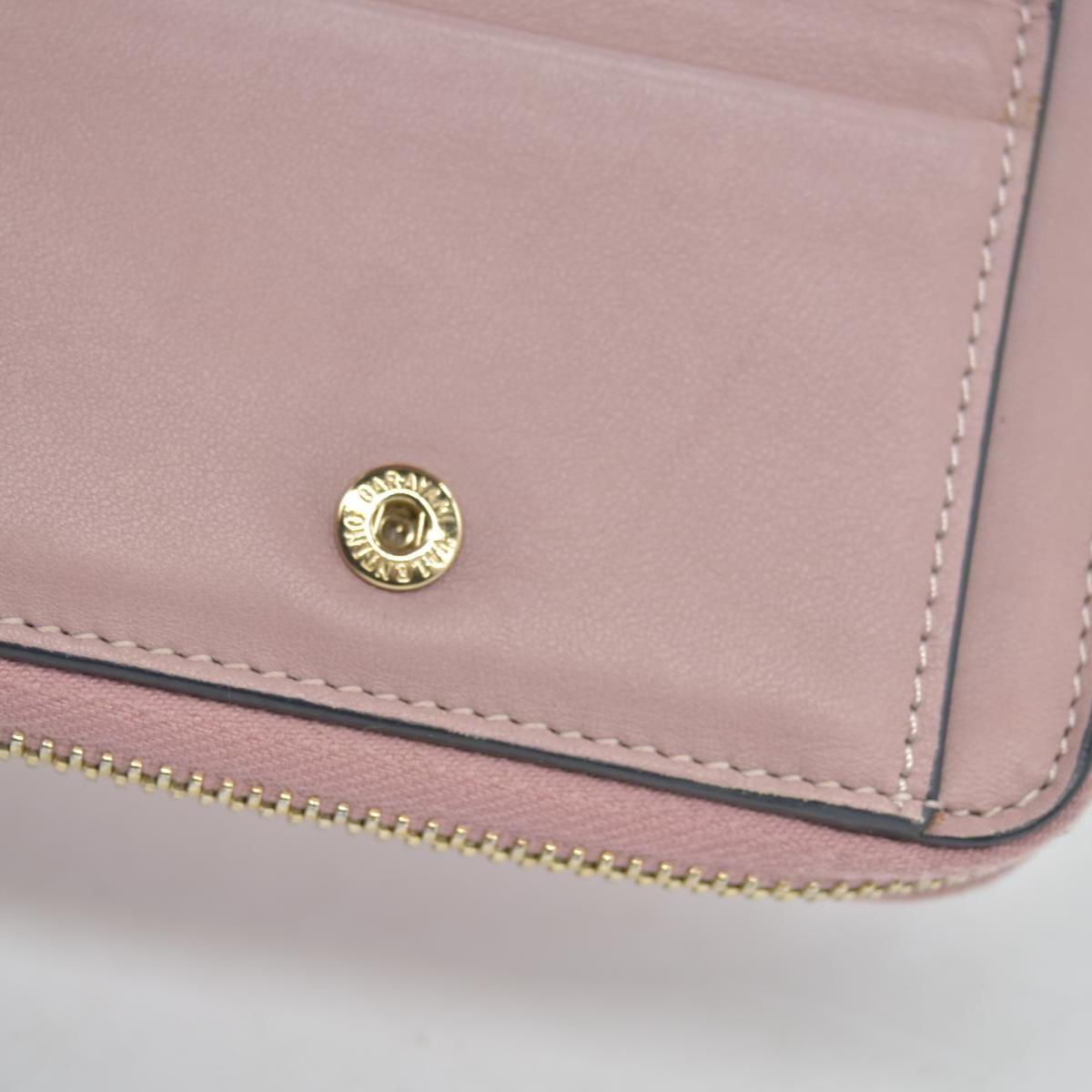 $775 VALENTINO Garavani Nappa Rockstud Spike Compact Zip Around Wallet Metallic Pink