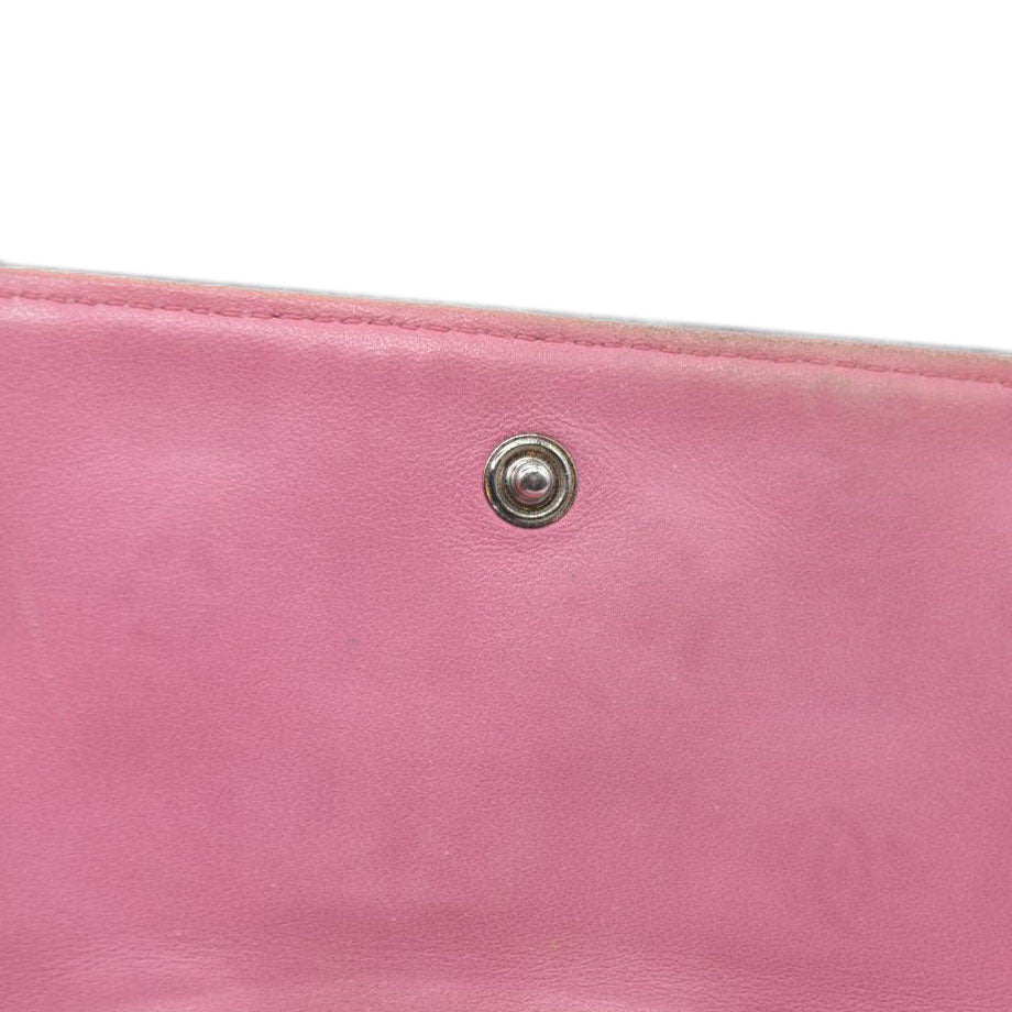 Chanel icon line Bi-fold Wallet With Silver Metal Lambskin Light Pink