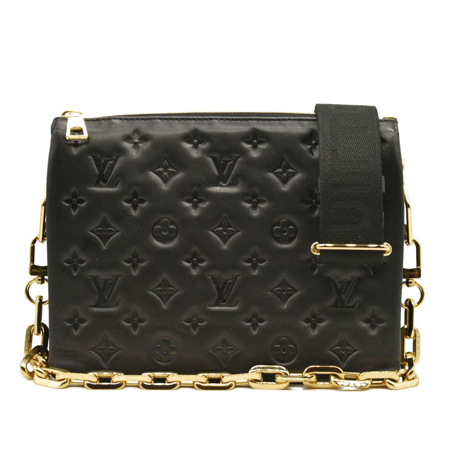 LOUIS VUITTON Lambskin Embossed Monogram Coussin PM Black
