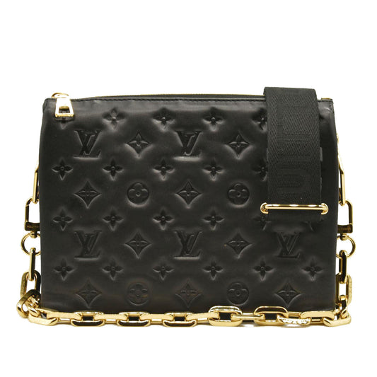 LOUIS VUITTON Lambskin Embossed Monogram Coussin PM Black