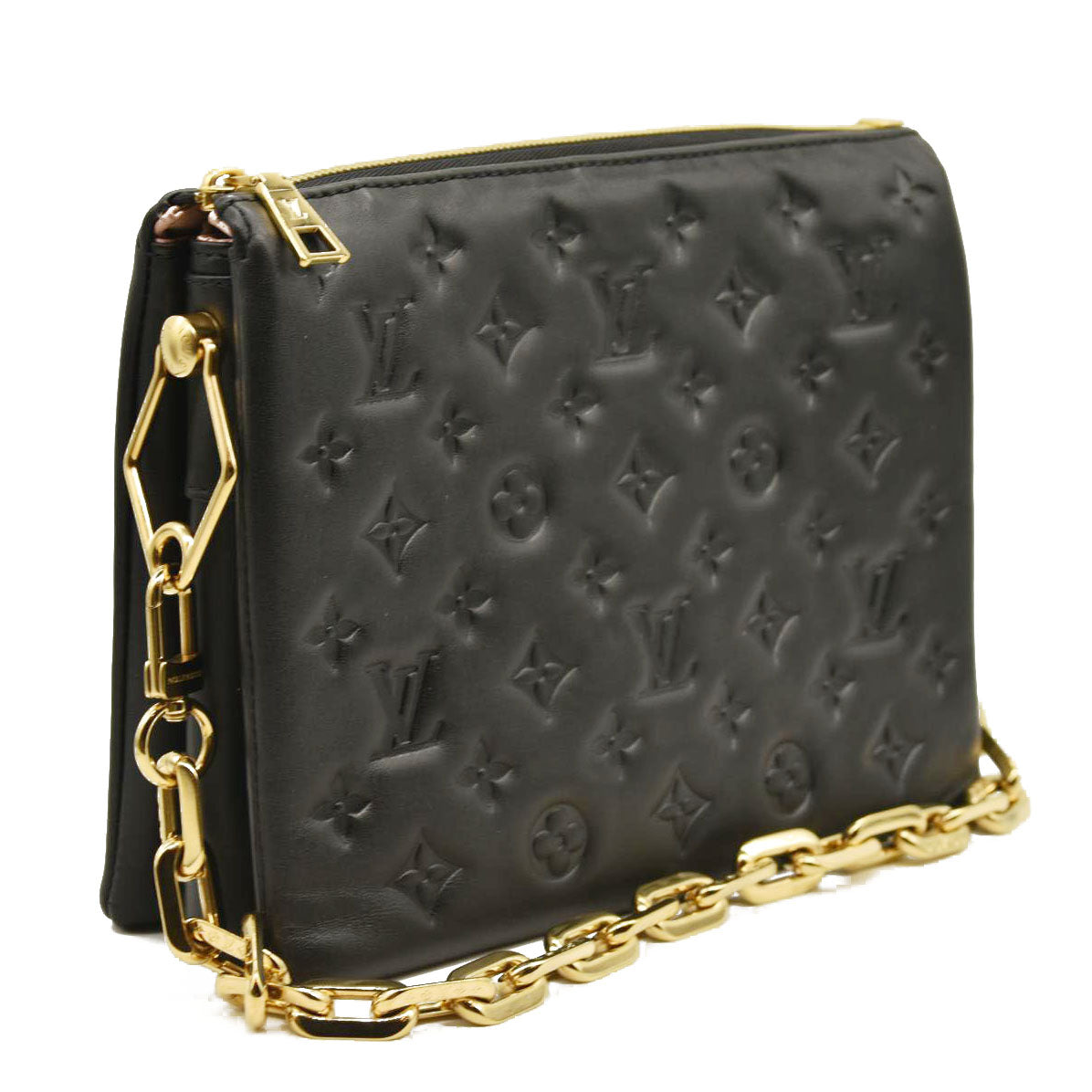 LOUIS VUITTON Lambskin Embossed Monogram Coussin PM Black