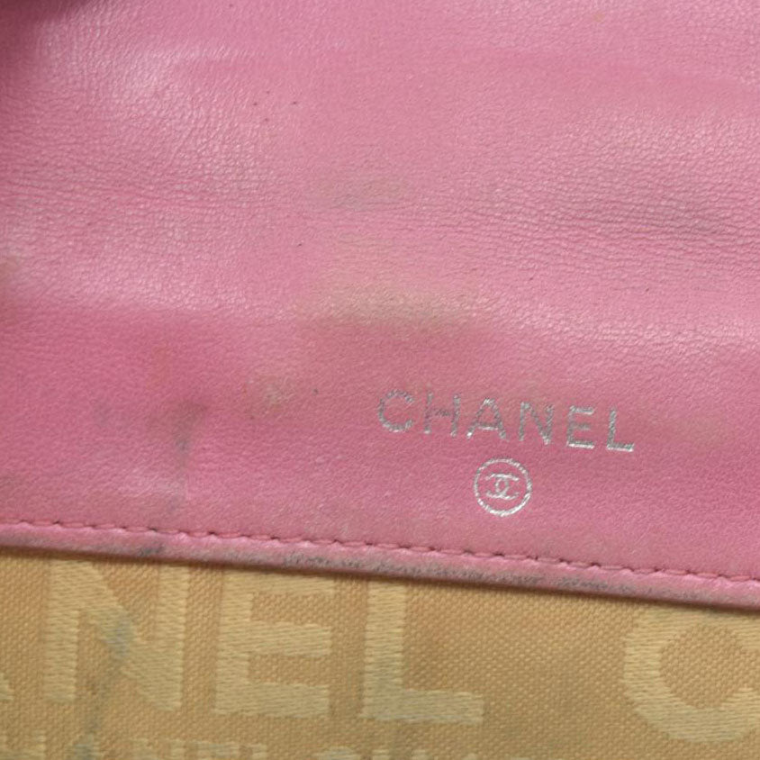 Chanel icon line Bi-fold Wallet With Silver Metal Lambskin Light Pink