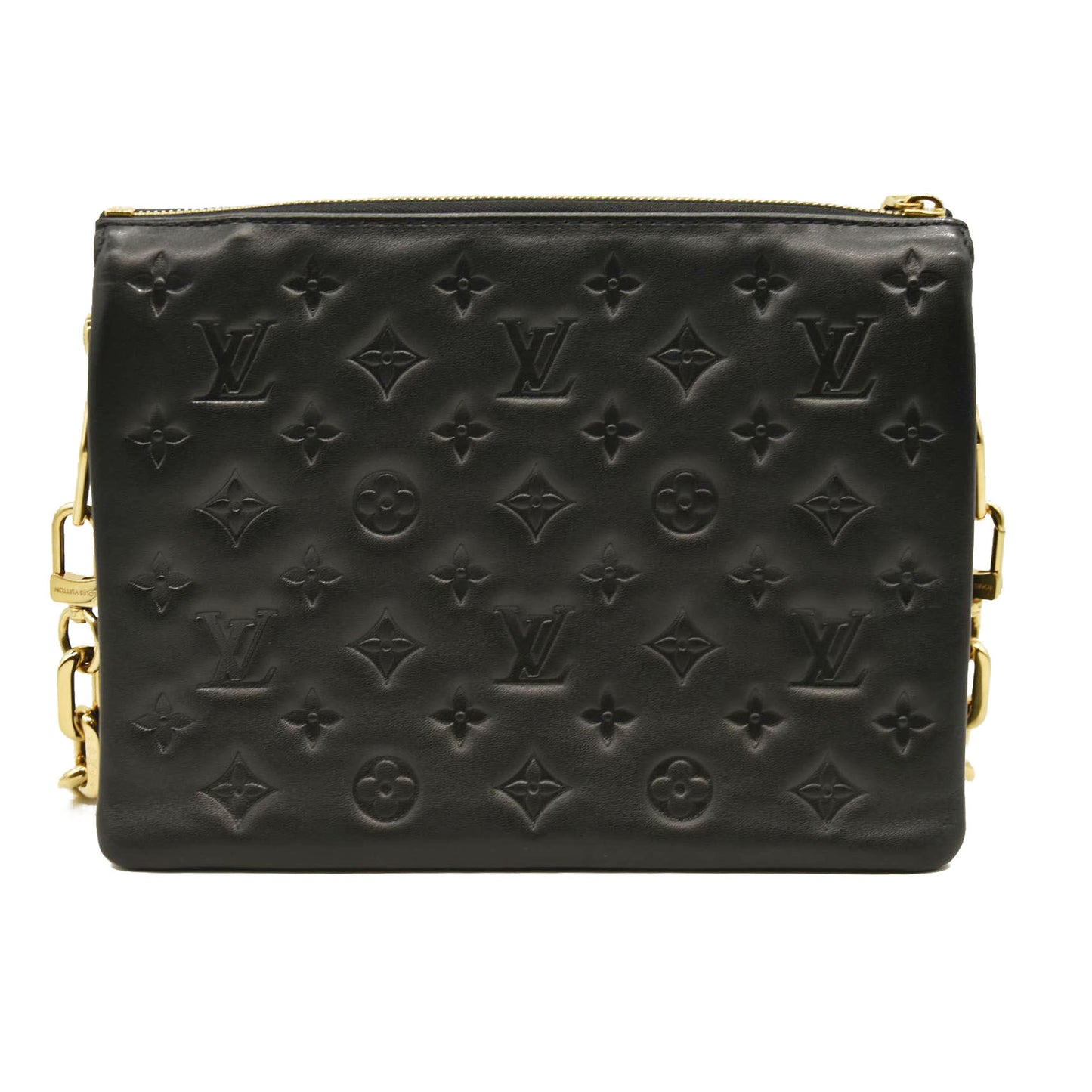 LOUIS VUITTON Lambskin Embossed Monogram Coussin PM Black