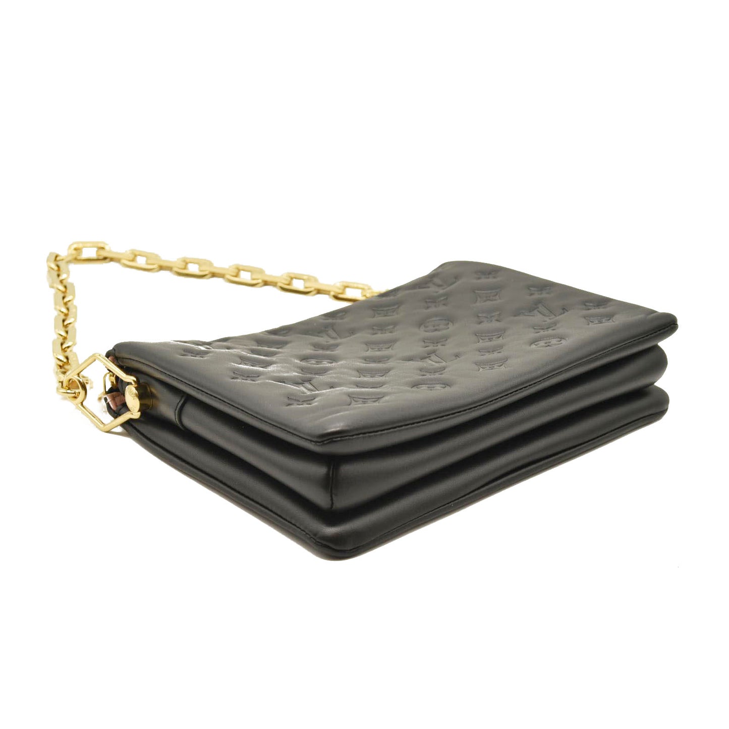 LOUIS VUITTON Lambskin Embossed Monogram Coussin PM Black