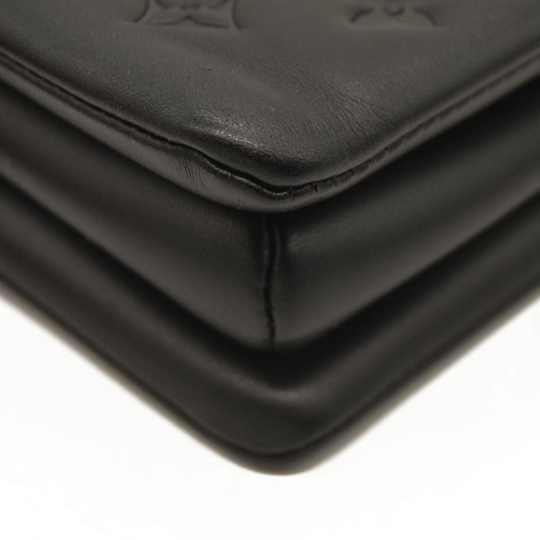 LOUIS VUITTON Lambskin Embossed Monogram Coussin PM Black