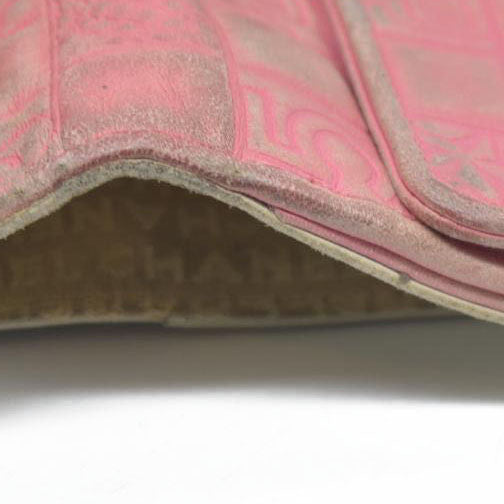 Chanel icon line Bi-fold Wallet With Silver Metal Lambskin Light Pink