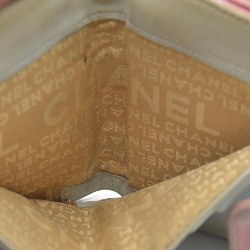 Chanel icon line Bi-fold Wallet With Silver Metal Lambskin Light Pink